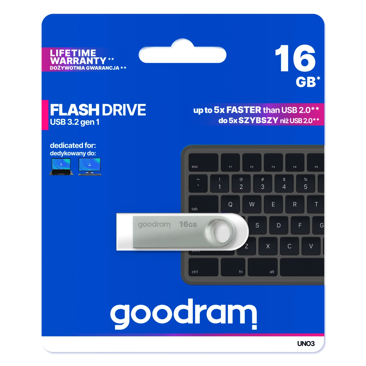 Goodram USB UNO3-0160S0R11 unidade de memória USB 16 GB USB Type-A 3.2 Gen 1 (3.1 Gen 1) Prateado