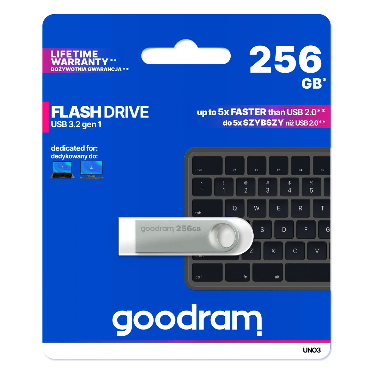 Goodram USB UNO3-2560S0R11 unidade de memória USB 256 GB USB Type-A 3.2 Gen 1 (3.1 Gen 1) Prateado