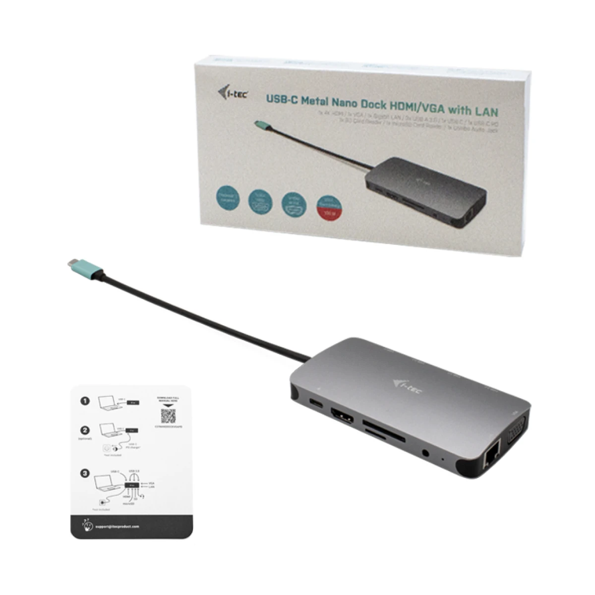 Galery – i-tec C31NANOVGA112W base & duplicador de portas Com fios USB 3.2 Gen 1 (3.1 Gen 1) Type-C Prateado0