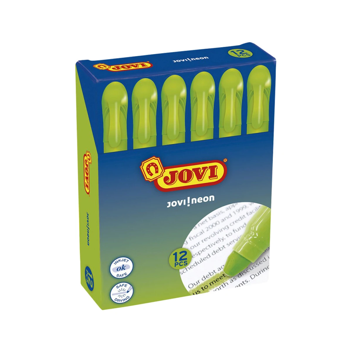 Marcador de cera gel jovi fluorescente verde caja de 12 unidades