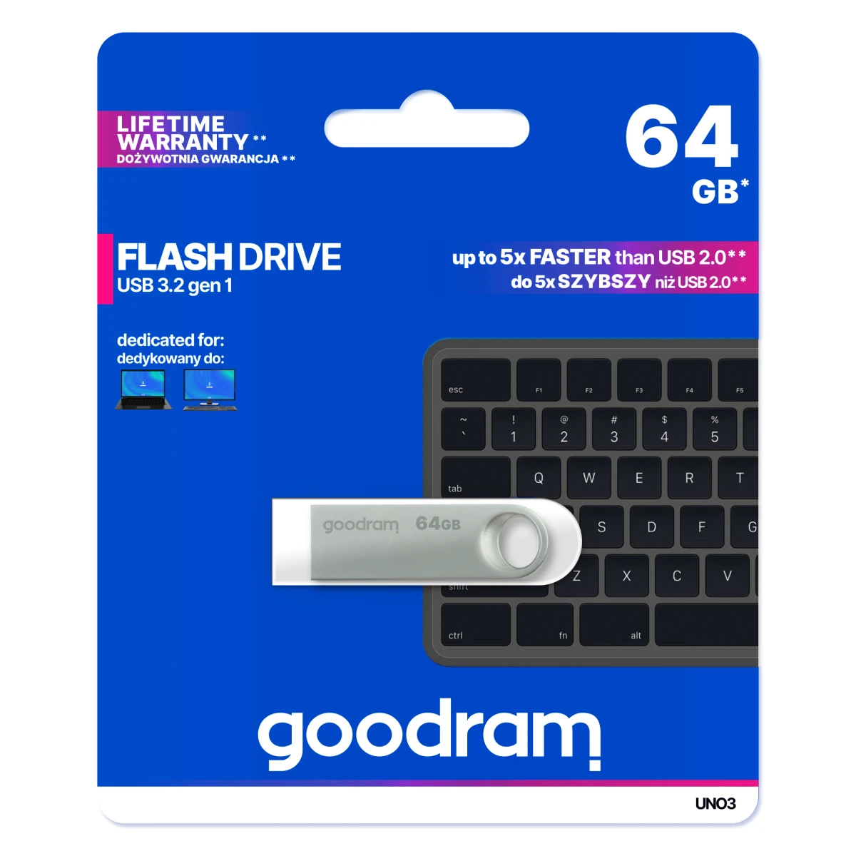 Goodram USB UNO3-0640S0R11 unidade de memória USB 64 GB USB Type-A 3.2 Gen 1 (3.1 Gen 1) Prateado