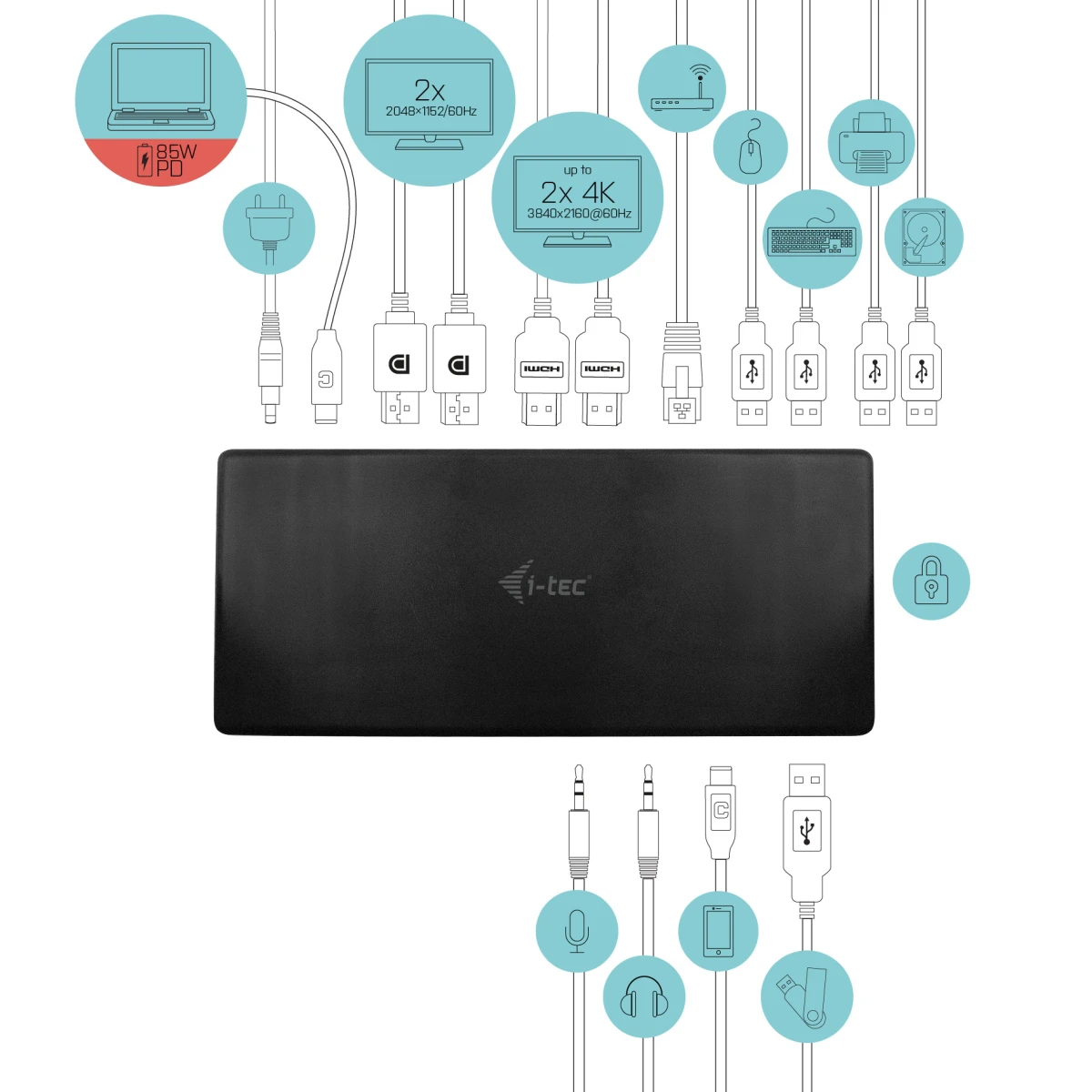 Galery – i-tec C31QUATTRODOCKPD base & duplicador de portas Com fios USB 3.2 Gen 1 (3.1 Gen 1) Type-C Preto0