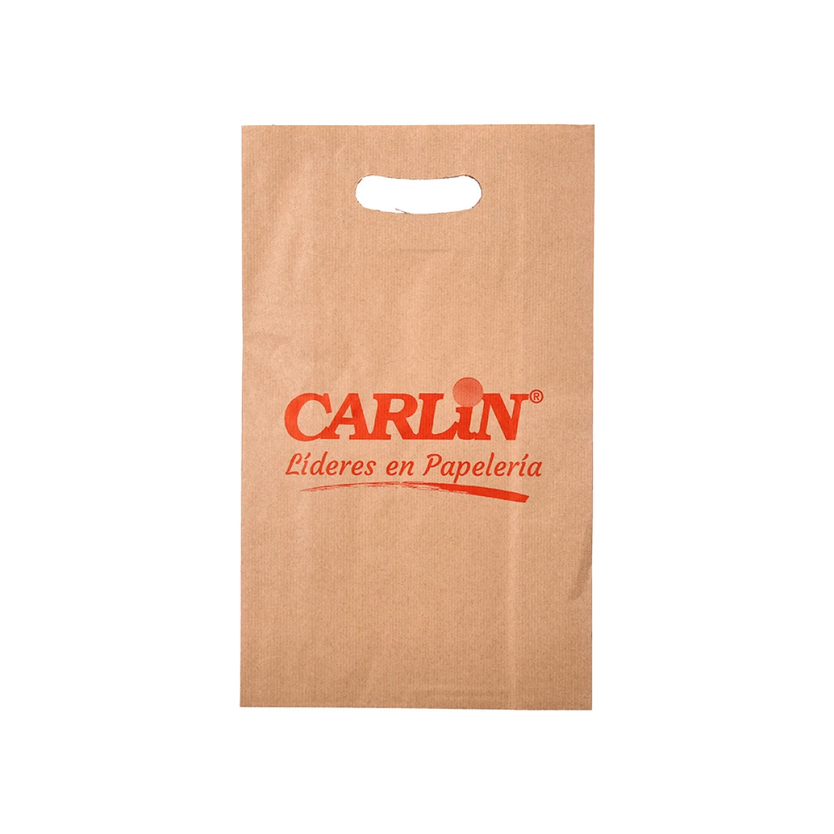 Bolsa kraft verjurado asa troquelado carlin 24x43+10 cm 60 gr caja de 500 unidades