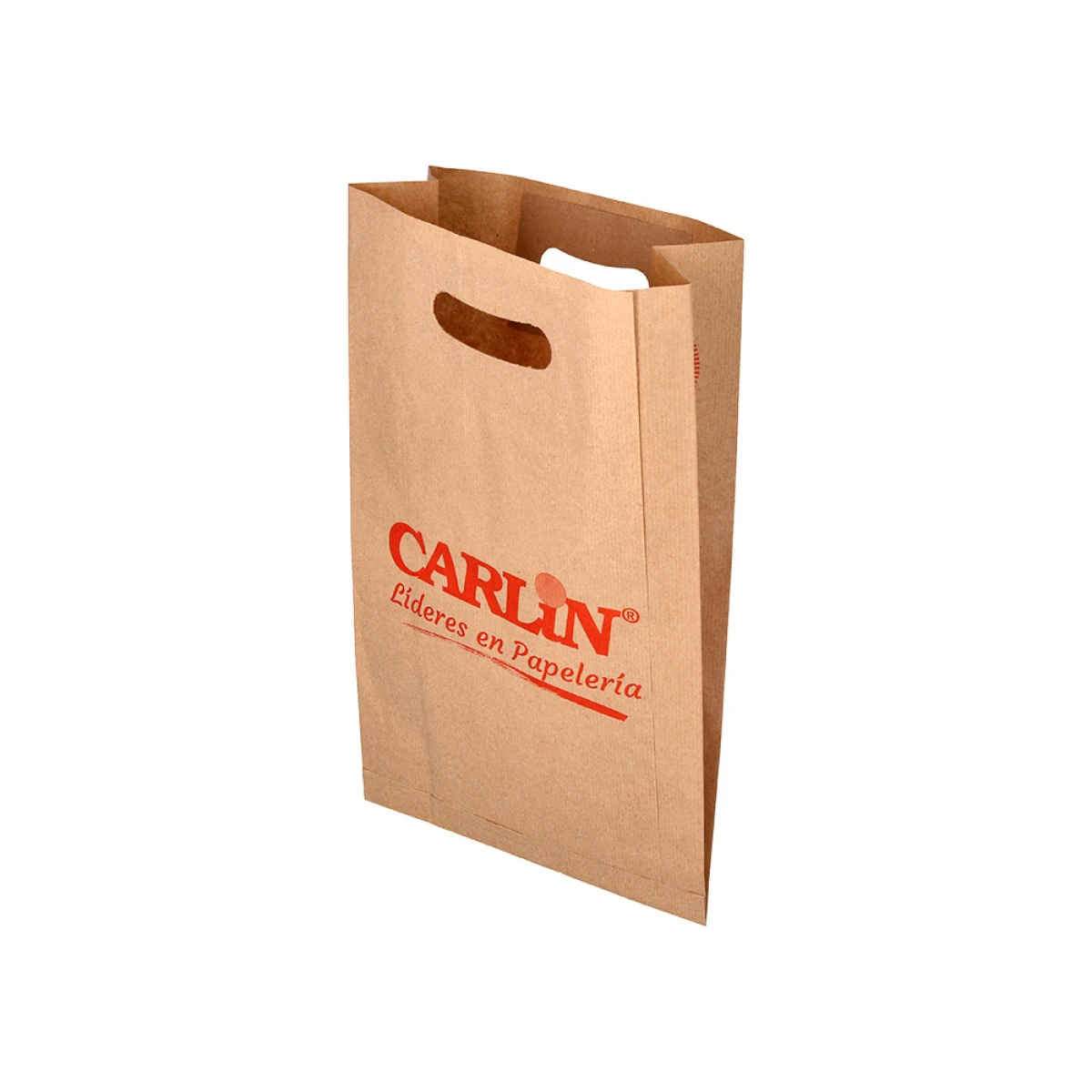 Bolsa kraft verjurado asa troquelado carlin 24x43+10 cm 60 gr caja de 500 unidades