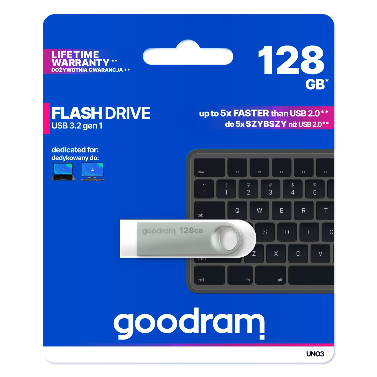 Goodram USB UNO3-1280S0R11 unidade de memória USB 128 GB USB Type-A 3.2 Gen 1 (3.1 Gen 1) Prateado