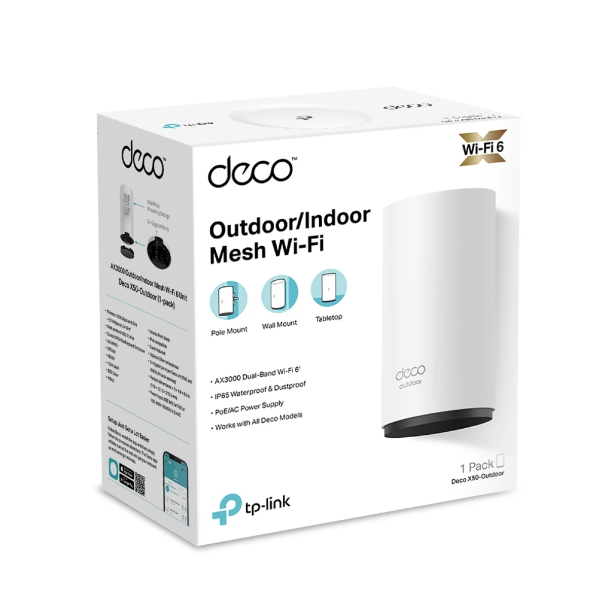 TP-Link Deco X50-Outdoor Dual-band (2,4 GHz / 5 GHz) Wi-Fi 6 (802.11ax) Branco 1 Interno