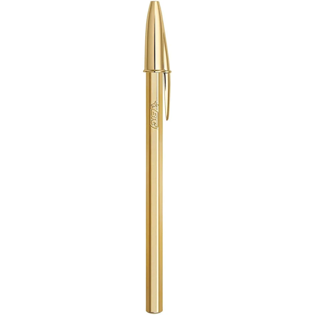 Caneta Esferográfica Bic Cristal Shine - Ponta Média 1.0mm - Tinta à Base de Óleo - Corpo Dourado Elegante - Cor Azul - Caixa com 20 unidades