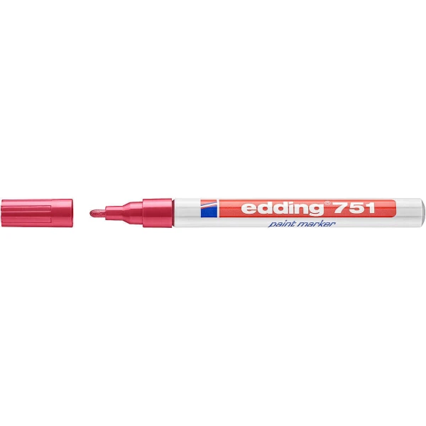 Edding 751 Marcador permanente - Ponta redonda - Traço entre 1 e 2 mm. - Tinta opaca - Secagem rápida - Cor vermelha