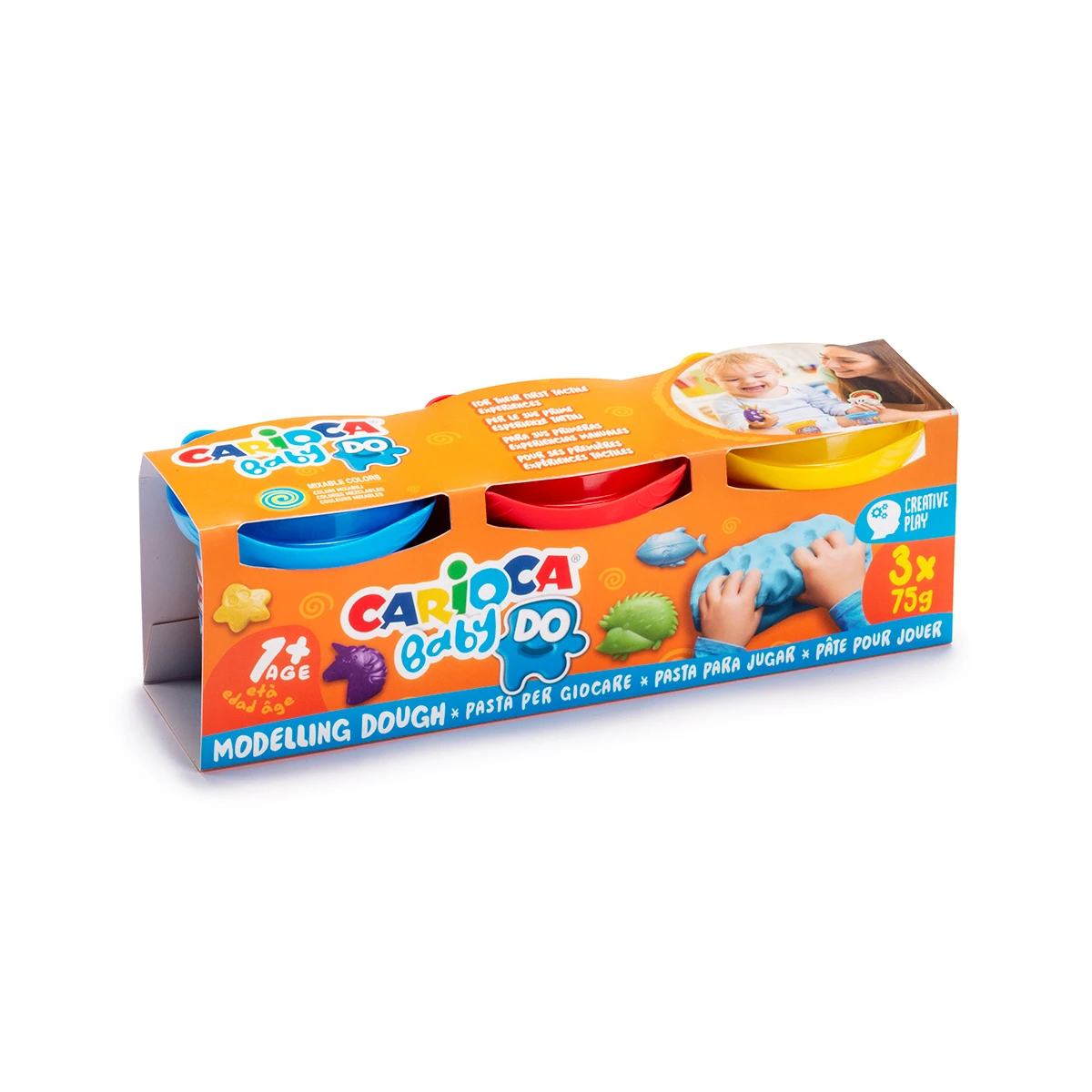 Pasta de modelar carioca baby dough frasco 75 g set de 3 cores sortidas