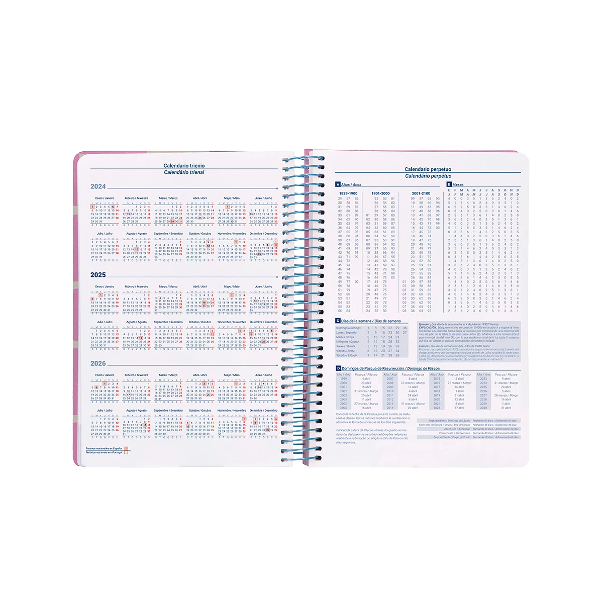 Agenda espiral liderpapel classic a4 2025 dia pagina cor rosa papel 70 gr