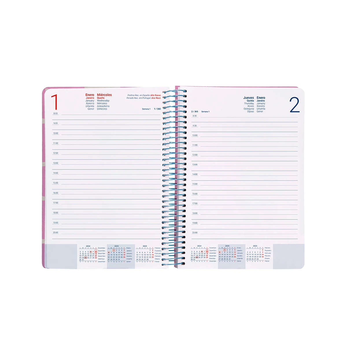 Agenda espiral liderpapel classic a4 2025 dia pagina cor rosa papel 70 gr