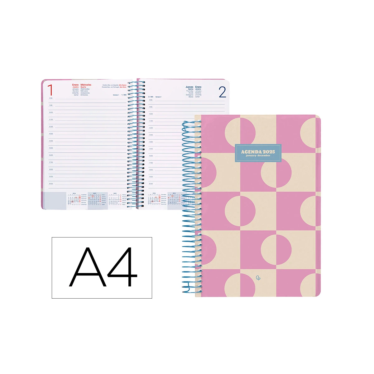 Agenda espiral liderpapel classic a4 2025 dia pagina cor rosa papel 70 gr