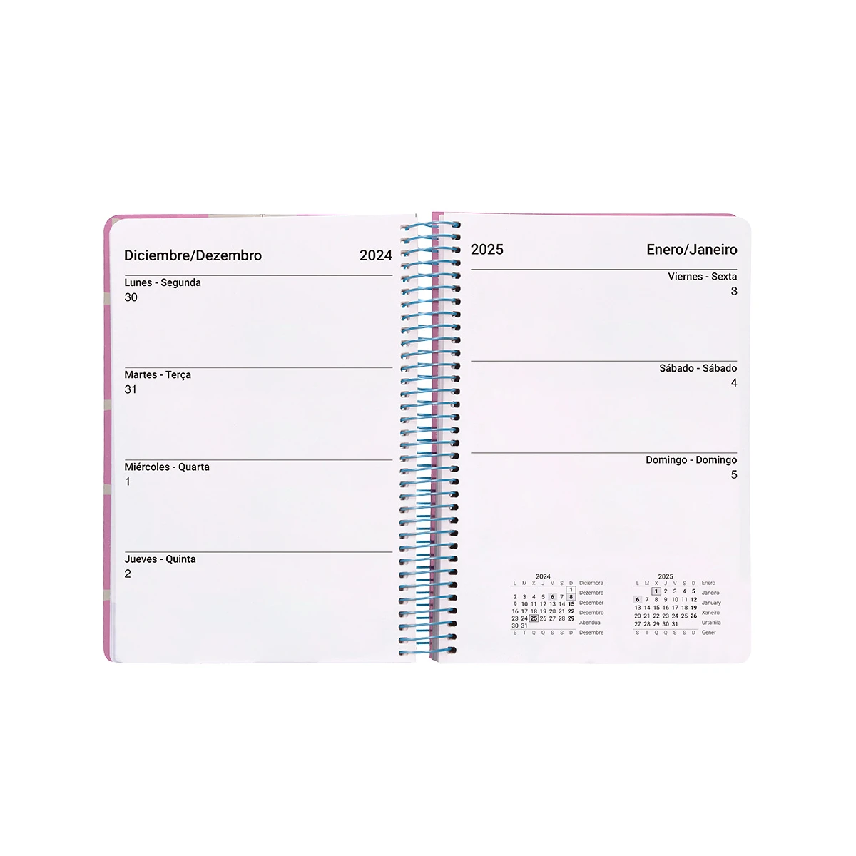 Agenda espiral liderpapel classic a6 2025 semana vista cor rosa papel 70 gr