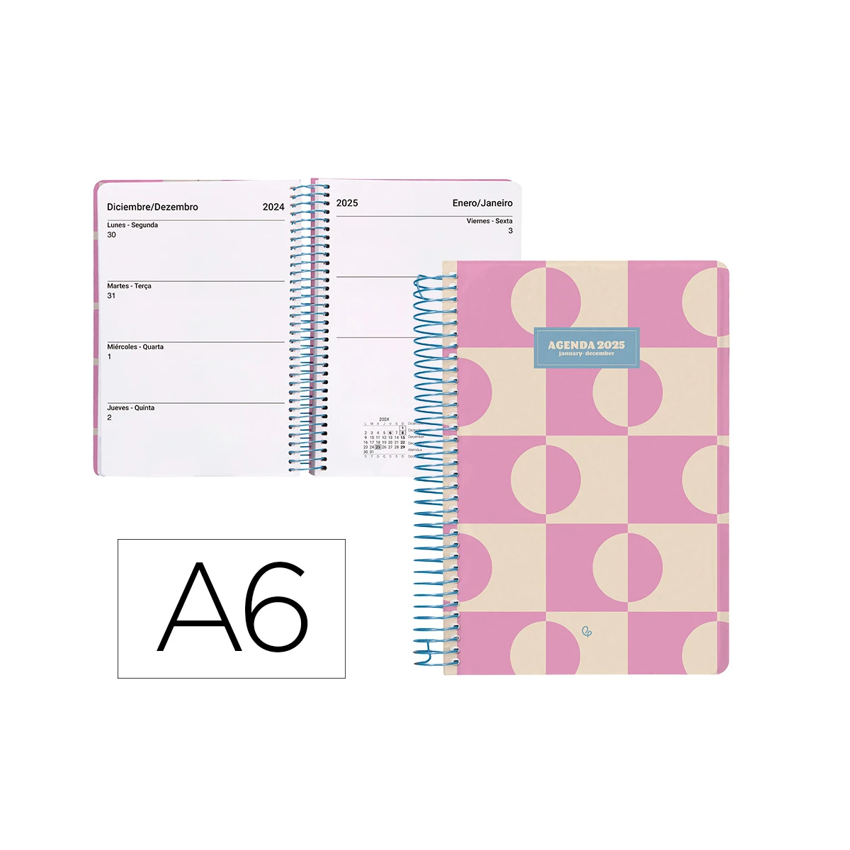 Agenda espiral liderpapel classic a6 2025 semana vista cor rosa papel 70 gr