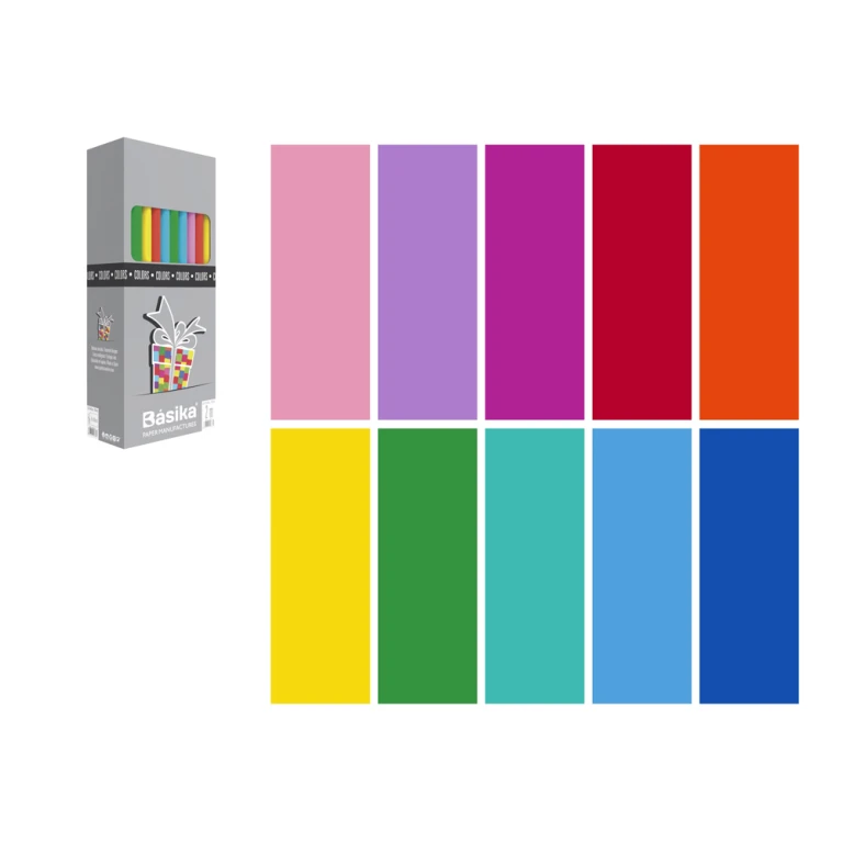 Papel fantasia basika 10 cores rolo largura 70 cm comprimento 2 mt cores sortidas gramagem 60 gr - 50 unidades