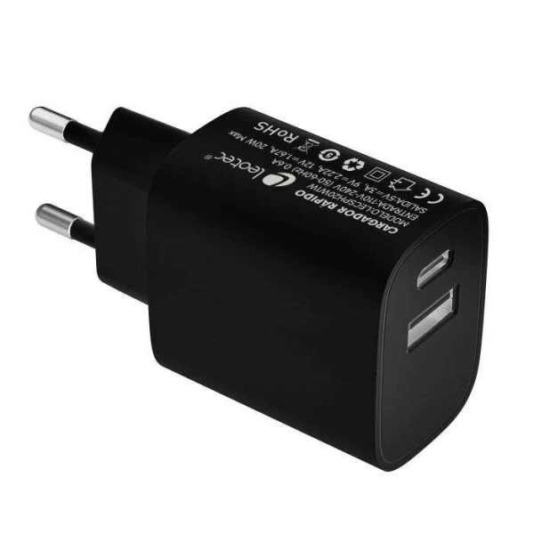 Leotec Cargador Carga Rápida Universal 1xUSB-C PD + 1x USB-A 20W