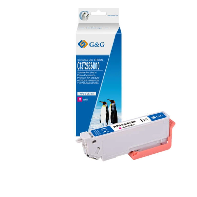 Cartucho de tinta genérico Magenta G&G Epson T2633/T2613 (26XL) - Substitui C13T26334012/C13T26134012