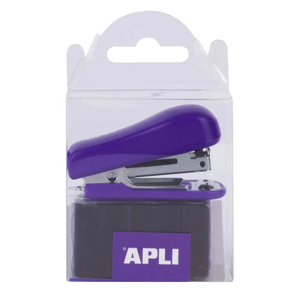 Apli Pocket Pack de Grampeador + 2000 Grampos da mesma Cor - Tamanho 56mm para Grampos Nº10 - Ideal para Escola e Casa - Cor Roxa