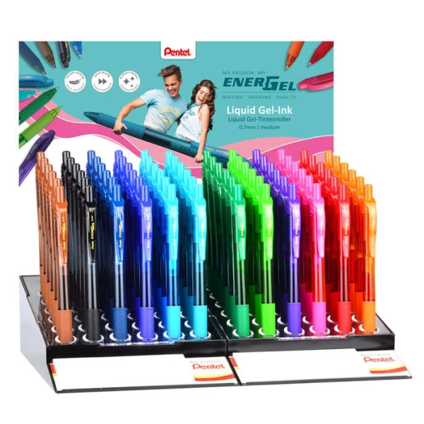 Expositor roller pentel energel bl107 0,7 mm com 6 duzias e 12 cores