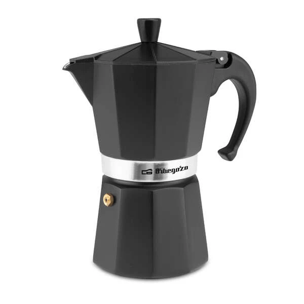 Cafeteira Orbegozo KFN 610 em alumínio preto - Capacidade para seis xícaras - Utilizável em gás - Fogões elétricos e vitrocerâmicos - Cabo ergonômico - Fácil de limpar - Válvula de segurança