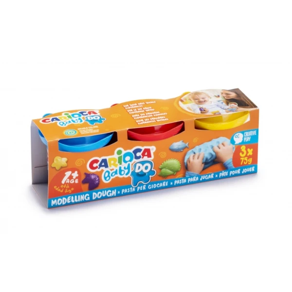 Pasta de modelar carioca baby dough frasco 75 g set de 3 cores sortidas