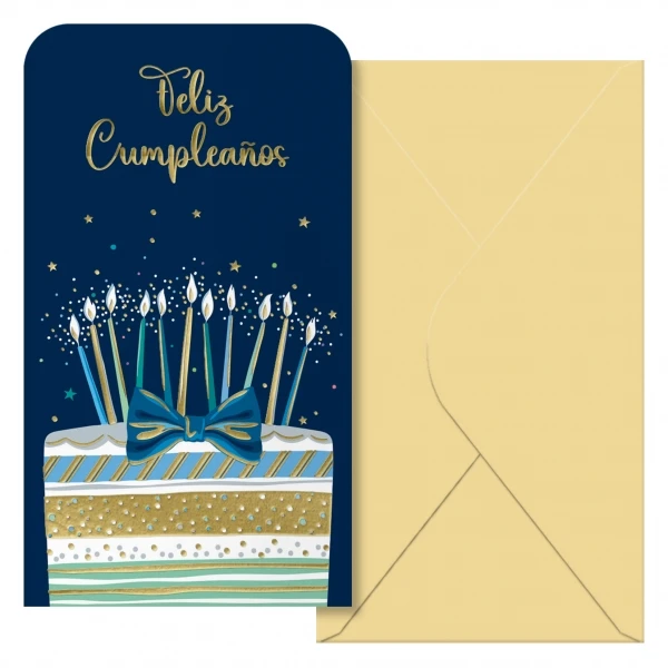 Pacote de Bolo Dohe com 6 Cartões/Carteiras de Aniversário com Envelope - Tamanho 9x16cm - Papel Offset - Impressão em Cores