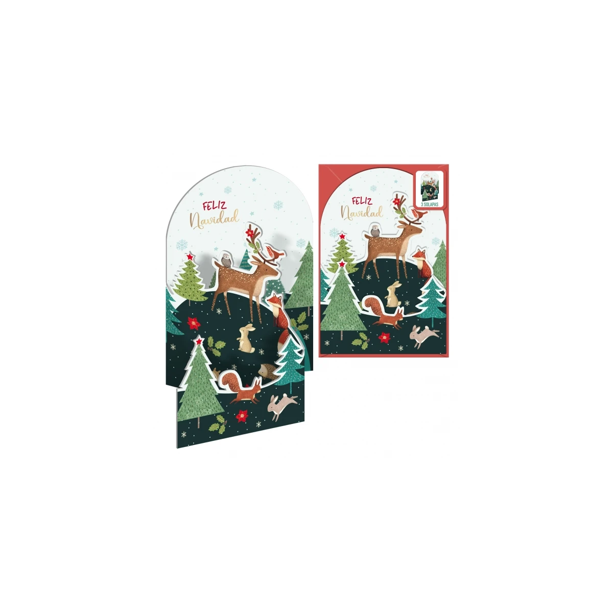 Dohe Animals in the Forest Pacote de 6 cartões de Natal dobráveis com envelope - impresso em cores