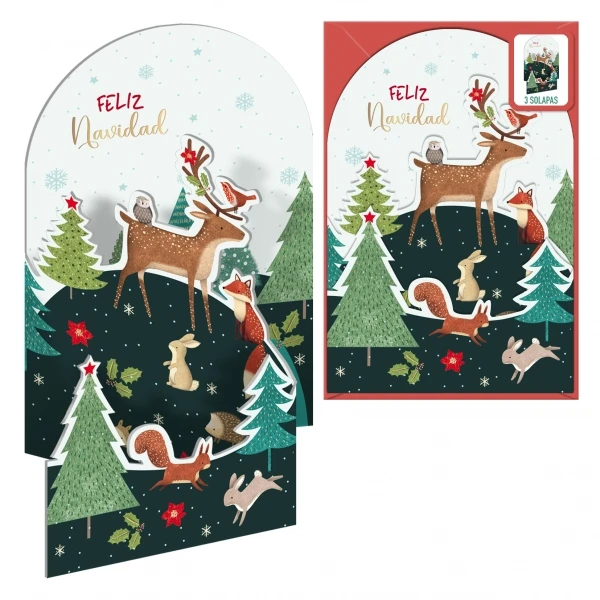 Dohe Animals in the Forest Pacote de 6 cartões de Natal dobráveis com envelope - impresso em cores