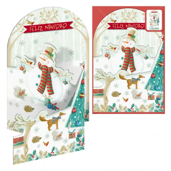 Pacote de boneco de neve Dohe com 6 cartões de Natal dobráveis com envelope - impresso em cores
