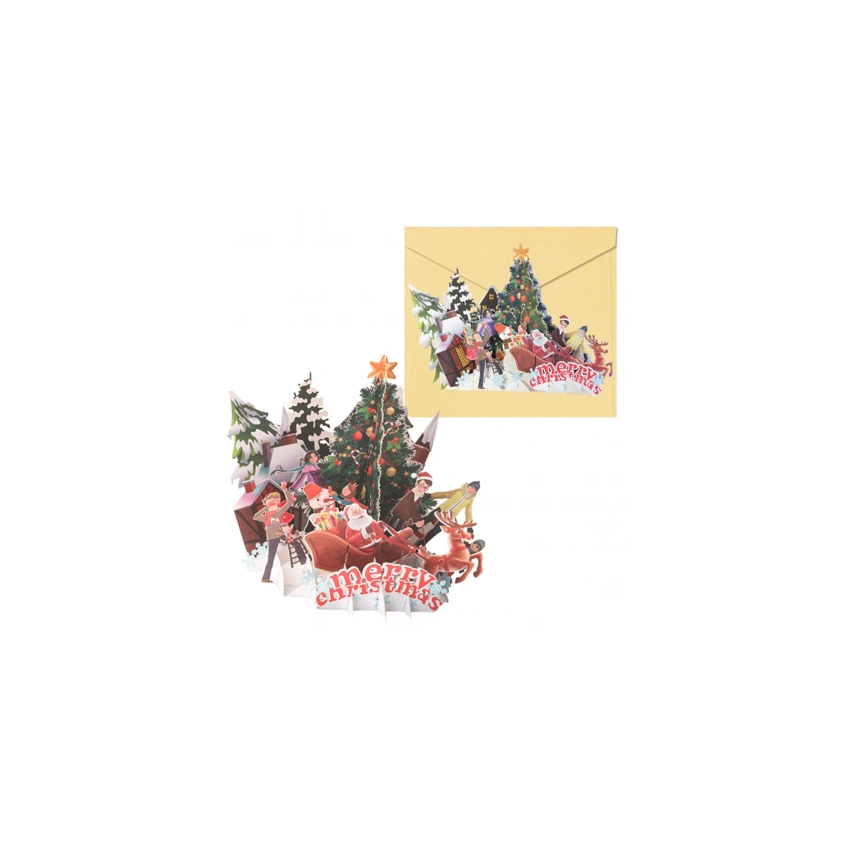 Cartão de felicitações de Natal 3D Dohe Village com envelope - Tamanho 15x17,5cm - Impresso em cores