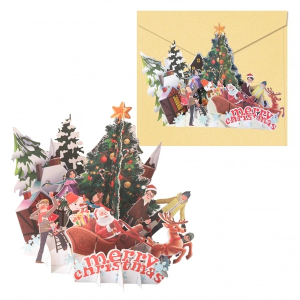 Cartão de felicitações de Natal 3D Dohe Village com envelope - Tamanho 15x17,5cm - Impresso em cores