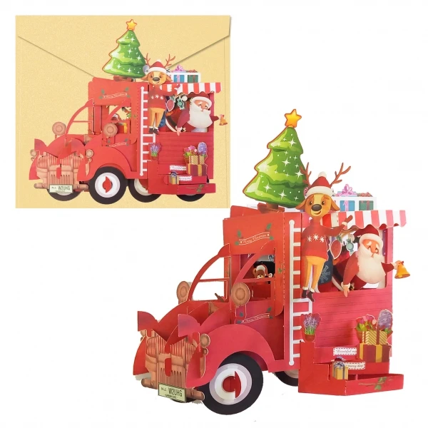 Cartão de felicitações de Natal 3D Dohe Truck com envelope - Tamanho 14,5x11cm - Impresso em cores