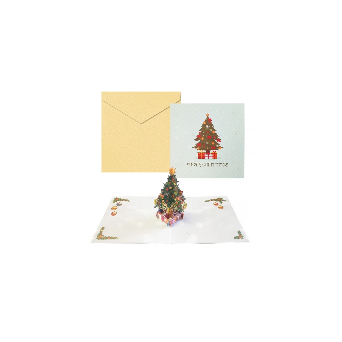 Cartão de Natal 3D Dohe Christmas Tree com envelope - Tamanho 15x15cm - Impressão colorida