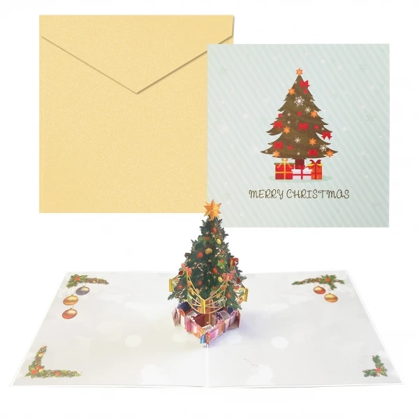 Cartão de Natal 3D Dohe Christmas Tree com envelope - Tamanho 15x15cm - Impressão colorida