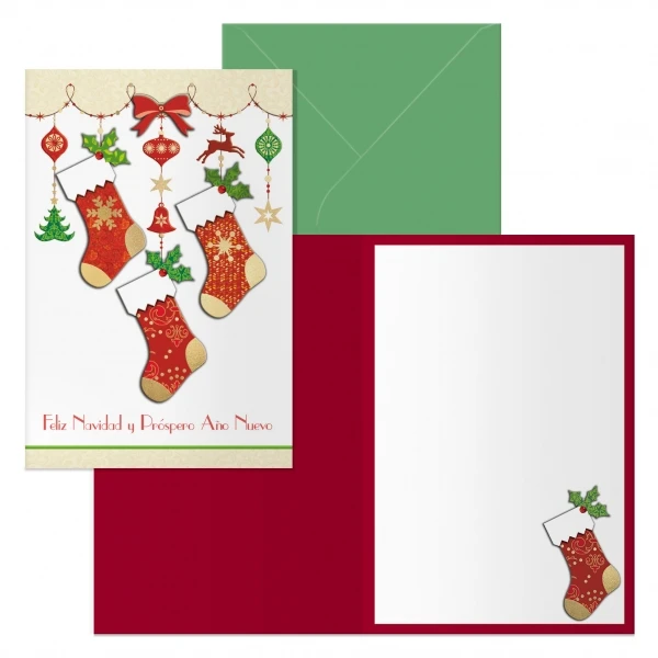 Pacote de meias Dohe com 6 cartões de Natal com envelope - tamanho fechado 11,5x17cm, aberto 23x17cm - papel offset - impressão em cores