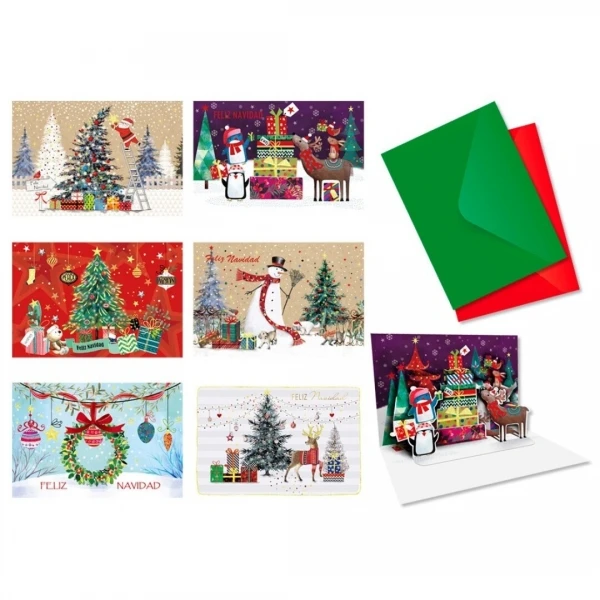 Pacote Bismark de 24 cartões pop-up de Natal - tamanho do cartão 11,5x17cm - vários designs - inclui envelopes coloridos