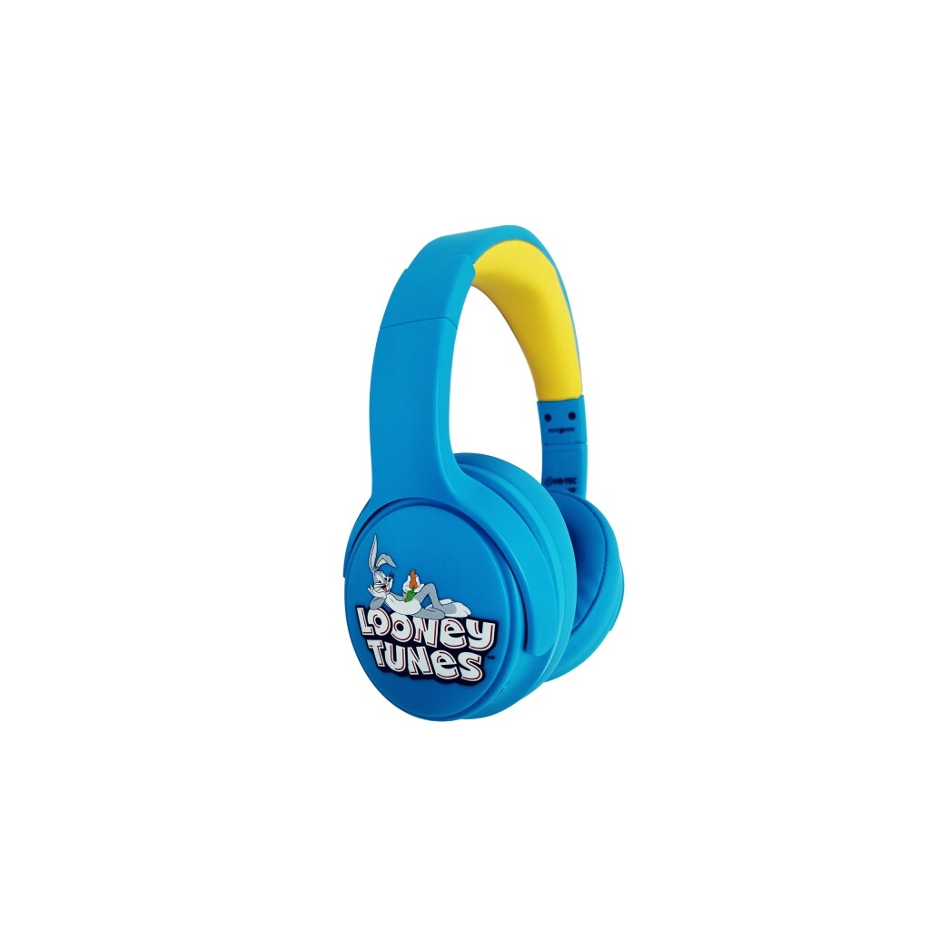 Fones de ouvido Bluetooth para jogos FR-TEC Looney Tunes com microfone integrado - Limitação de 85dB - Faixa de cabeça ajustável - Almofadas acolchoadas - Cor azul/amarelo