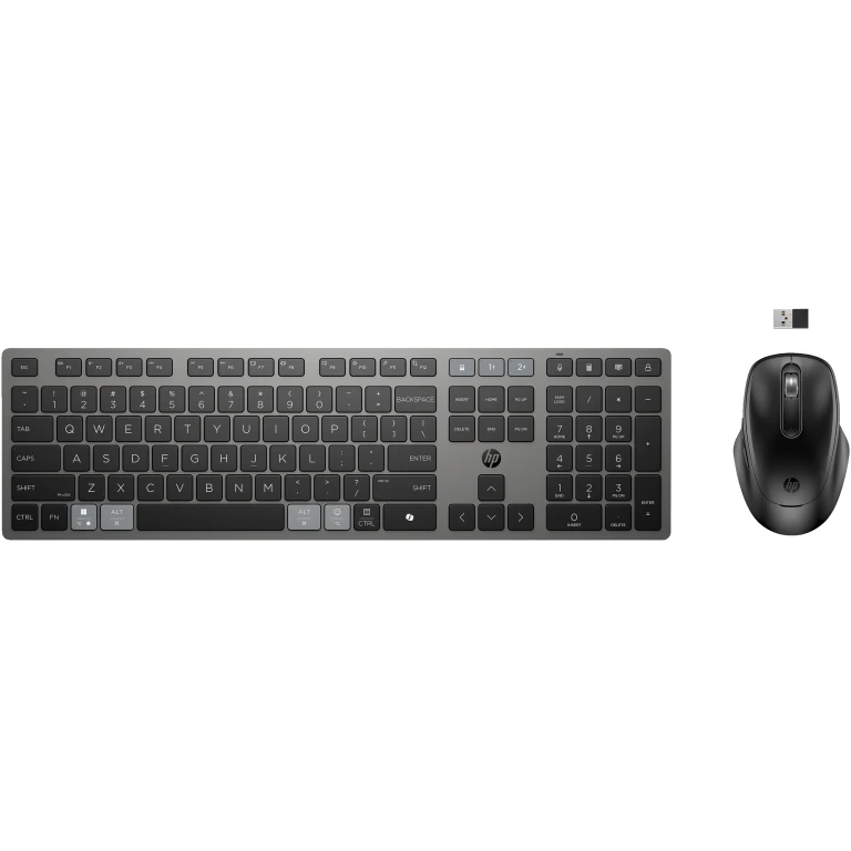 HP 725 Multi-Device Rechargeable Wireless Keyboard and Mouse Combo teclado Rato incluído Escritório RF Wireless + Bluetooth Preto