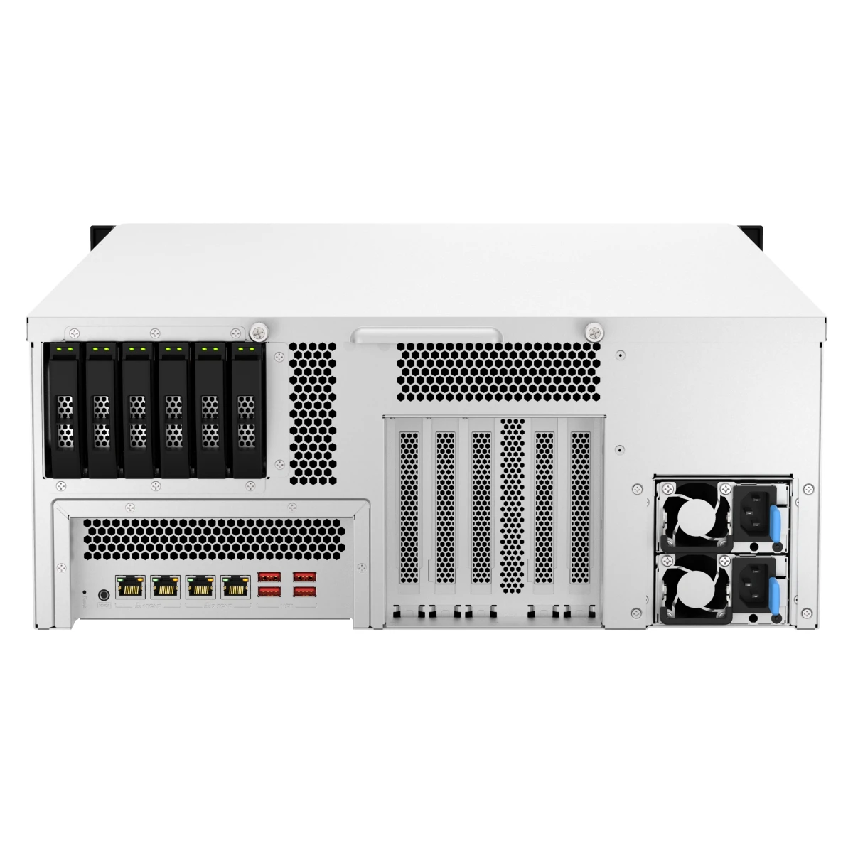 QNAP TS-H3087XU-RP NAS Rack (4U) Intel Xeon E E-2378 64 GB DDR4 QuTS hero Preto, Branco