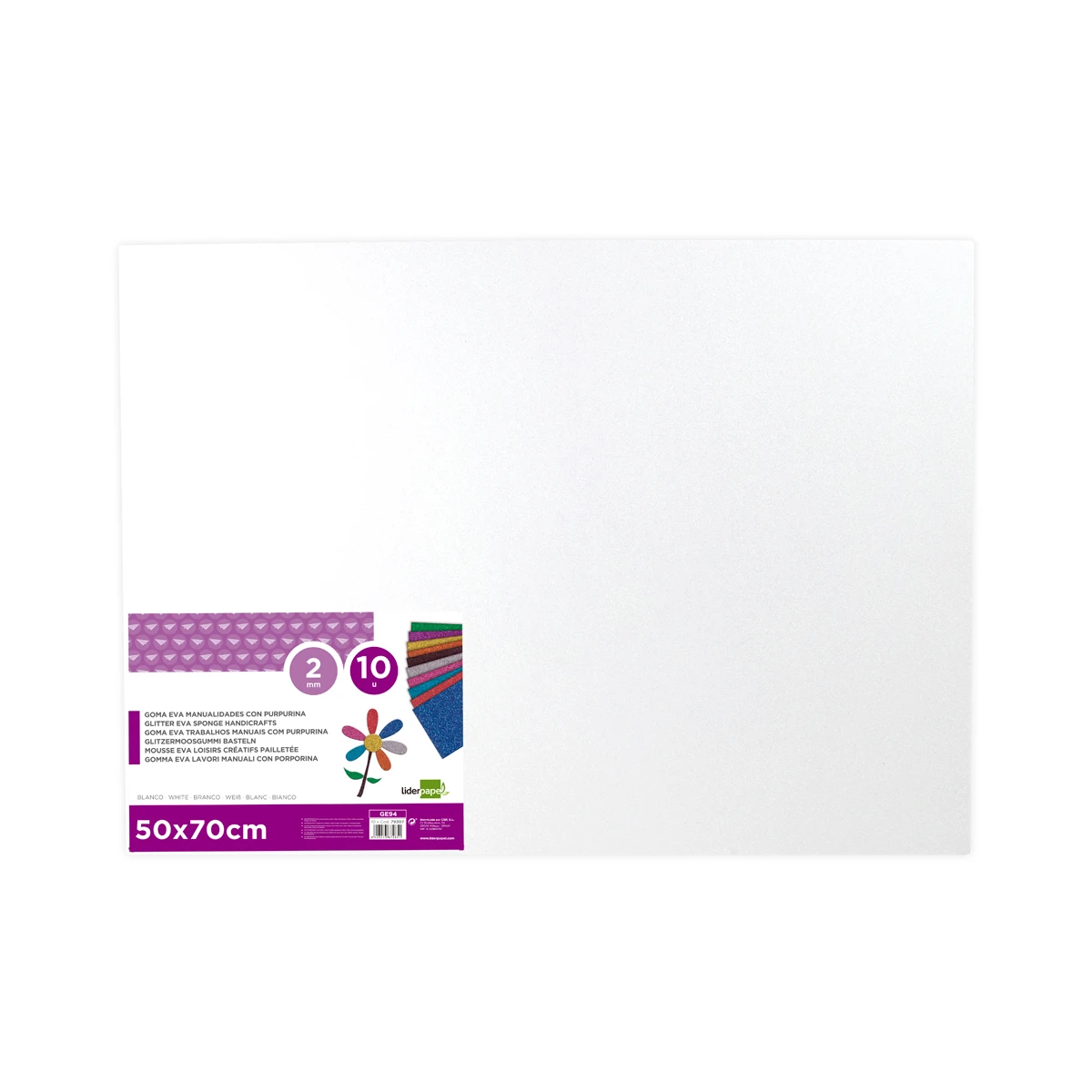 Goma eva com purpurina liderpapel 50x70cm 60gr espessura 2 mm branco