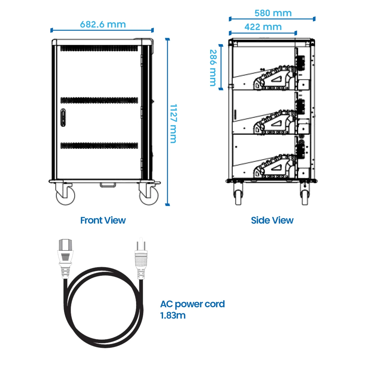 Ewent EW1701 gabinete e carro para aparelhos portáteis Armário de gestão de dispositivos portáteis Preto, Cinzento