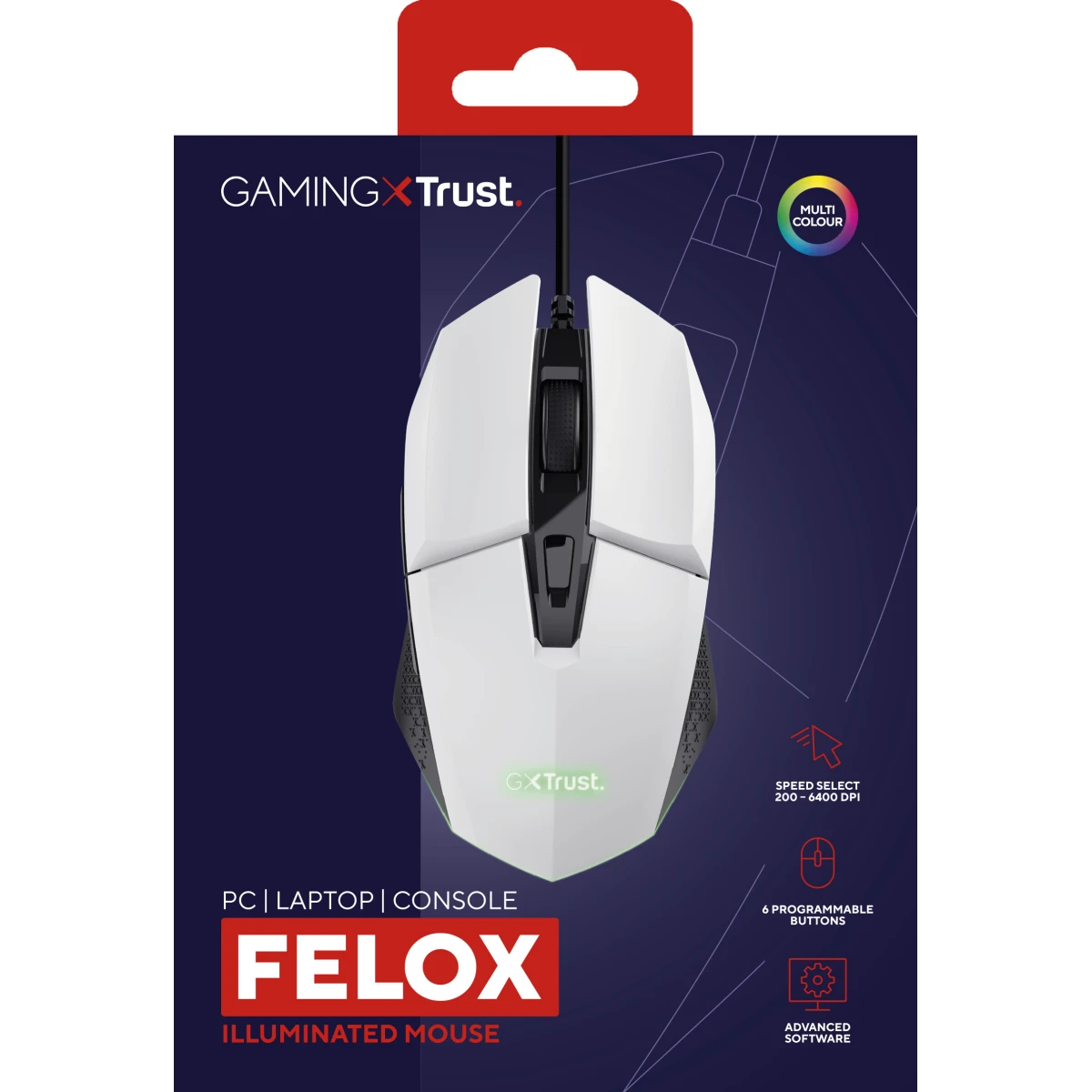 Trust GXT 109W Felox rato Jogos Mão direita USB Type-A Ótico 6400 DPI