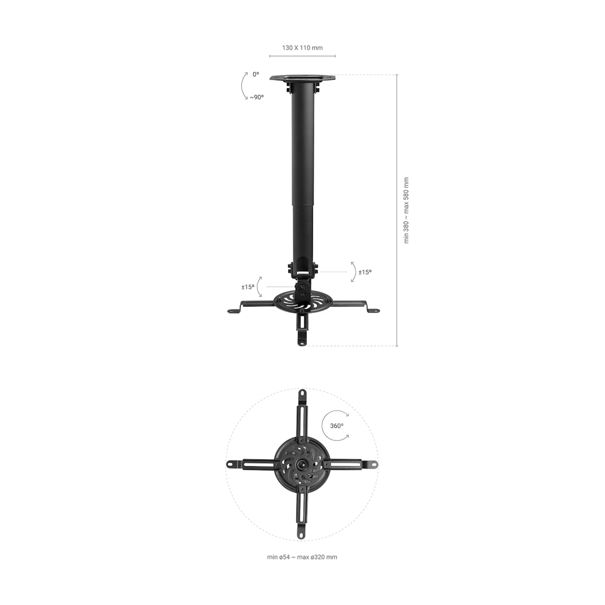 AISENS CP04TSRE-131 suporte de projetores Teto Preto