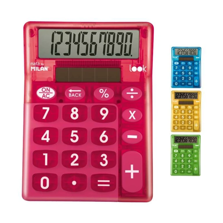 Vitrine Milan de 6 calculadoras 10 dígitos Look - Calculadora de sobremesa - Teclas grandes - Chave de retificação de entrada de dados - Cores sortidas