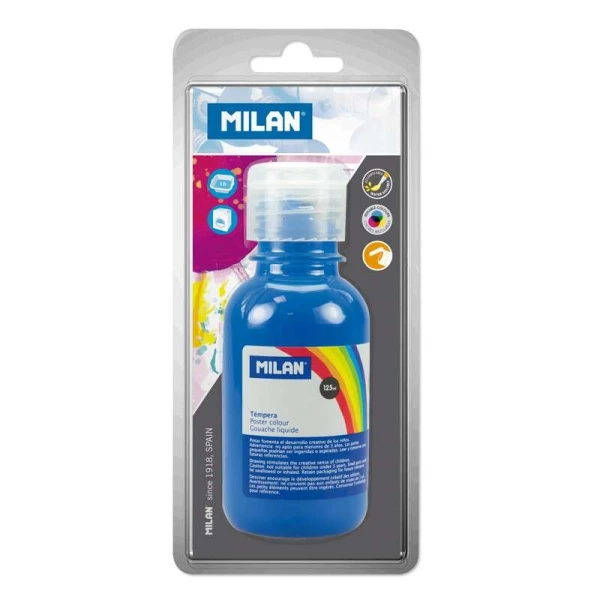 Garrafa Milan Tempera 125 ml - Tampa Dosadora - Secagem Rápida - Misturável - Cor Ciano