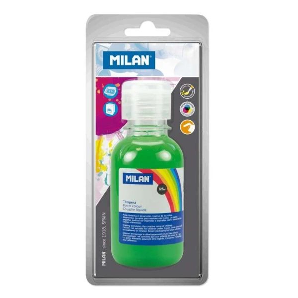 Garrafa Milan Tempera 125 ml - Tampa Dosadora - Secagem Rápida - Misturável - Cor Verde Claro