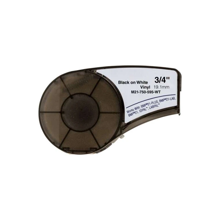 Fita de etiqueta de vinil genérica Brady M21-750-595-WT - Texto preto sobre fundo branco - Largura 19,1 mm x 6,4 metros - 750 etiquetas