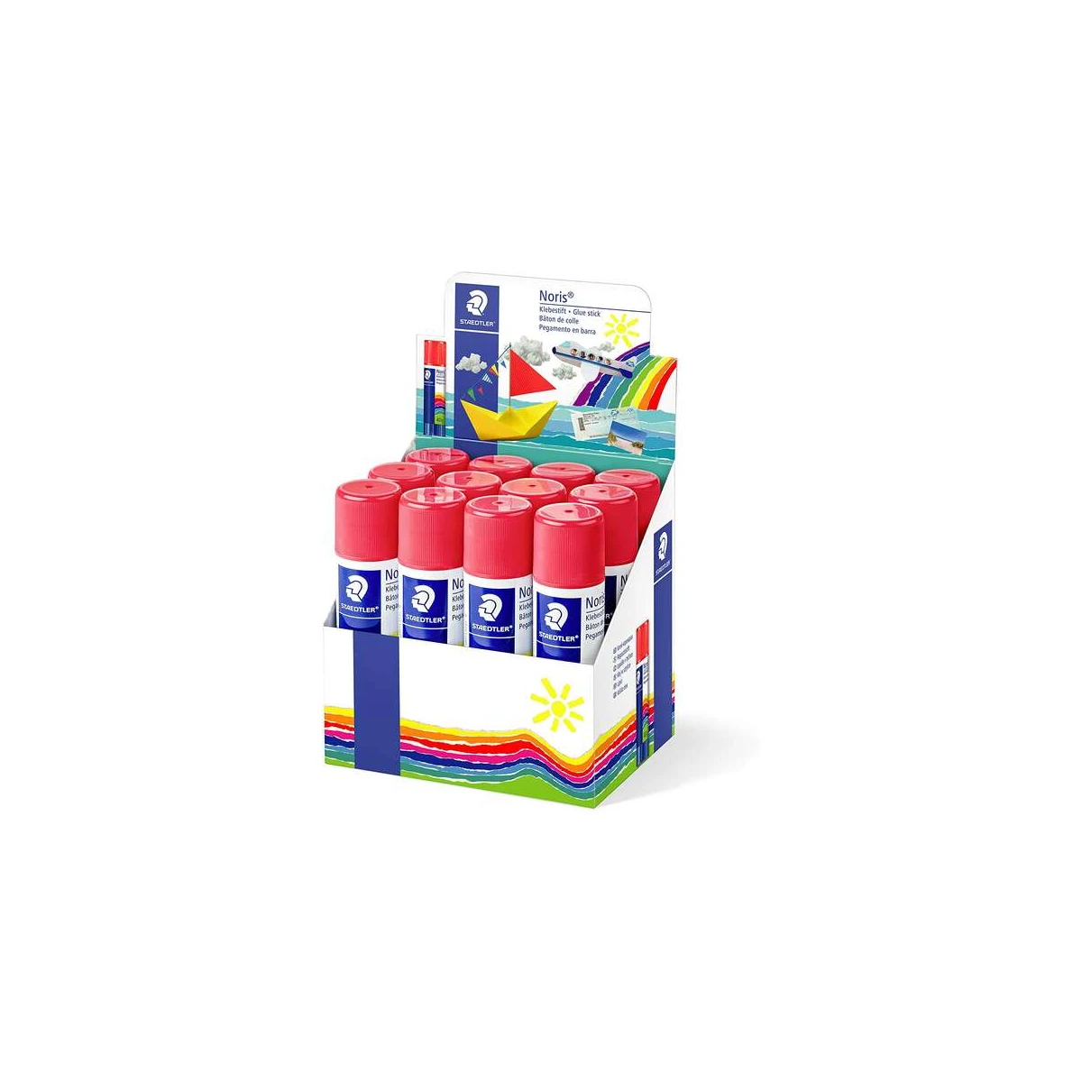 Staedtler Noris Expositor de 12 Bastões de Cola 40gr - Sem Solventes - Uso Escolar - Cola Papel, Papelão, Tecido etc