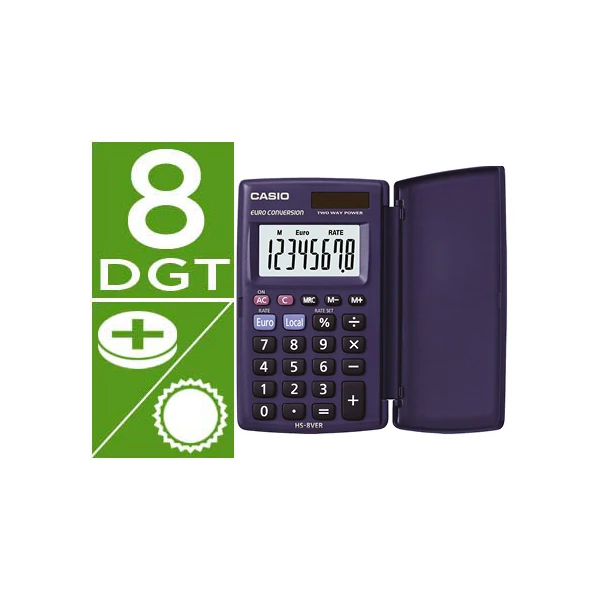 Calculadora casio hs-8ver bolso 8 digitos conversao moeda com capa cor azul
