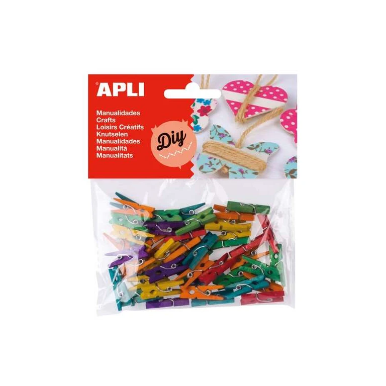 Apli Pacote de 45 Mini Alicates para Madeira Natural 25 x 3 mm - Cores Sortidas